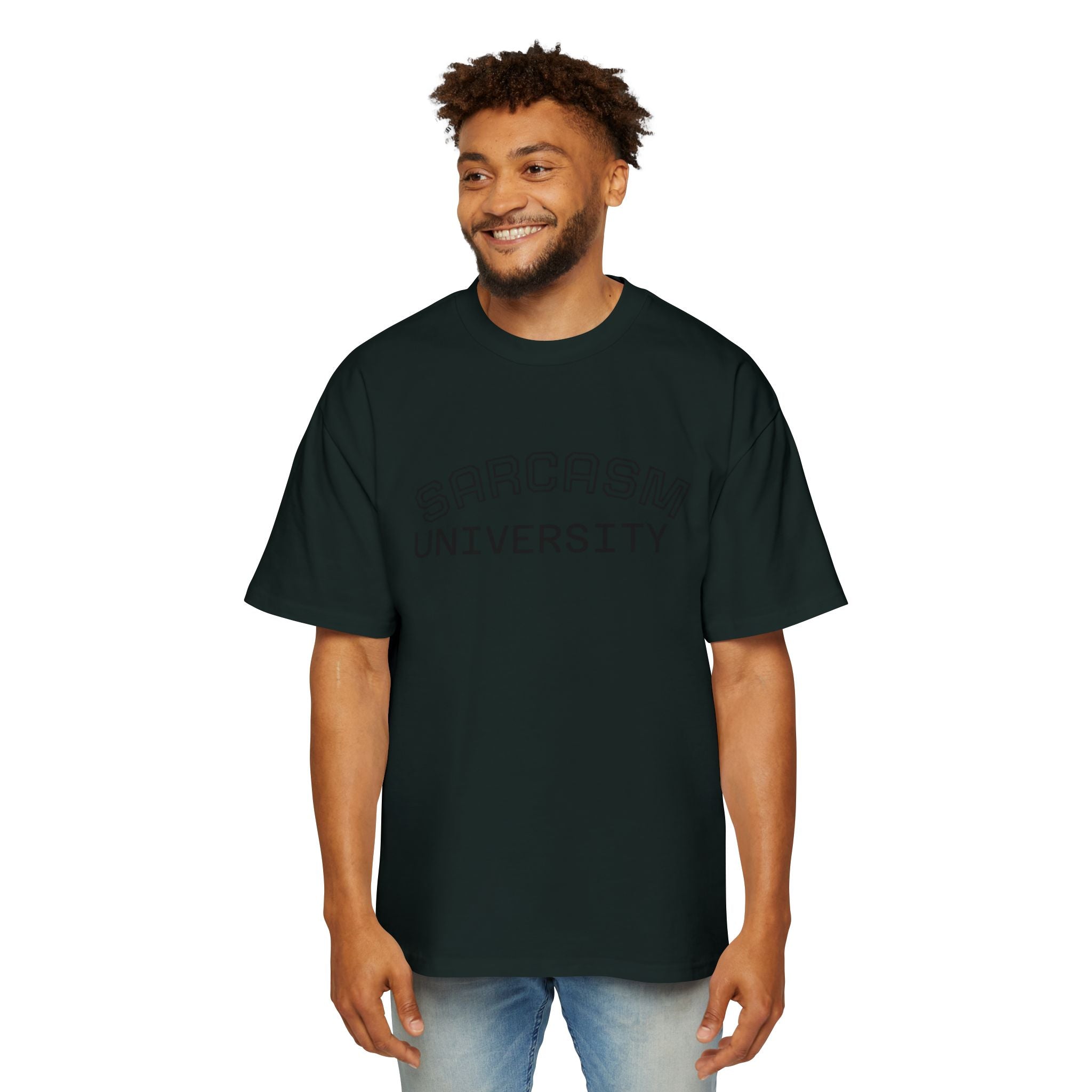 Sarcasm University Tee — Funny Men’s Oversized Graphic T-Shirt