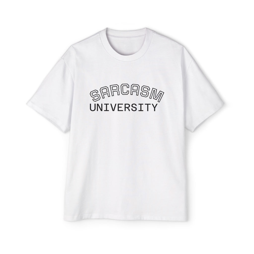 Sarcasm University Tee — Funny Men’s Oversized Graphic T-Shirt