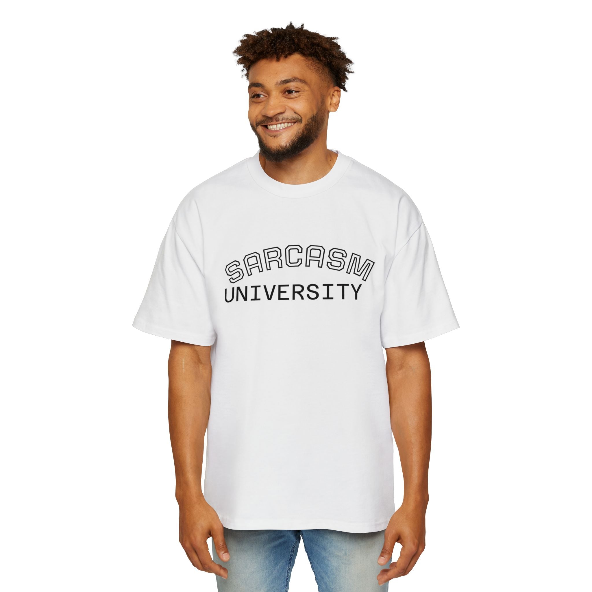 Sarcasm University Tee — Funny Men’s Oversized Graphic T-Shirt