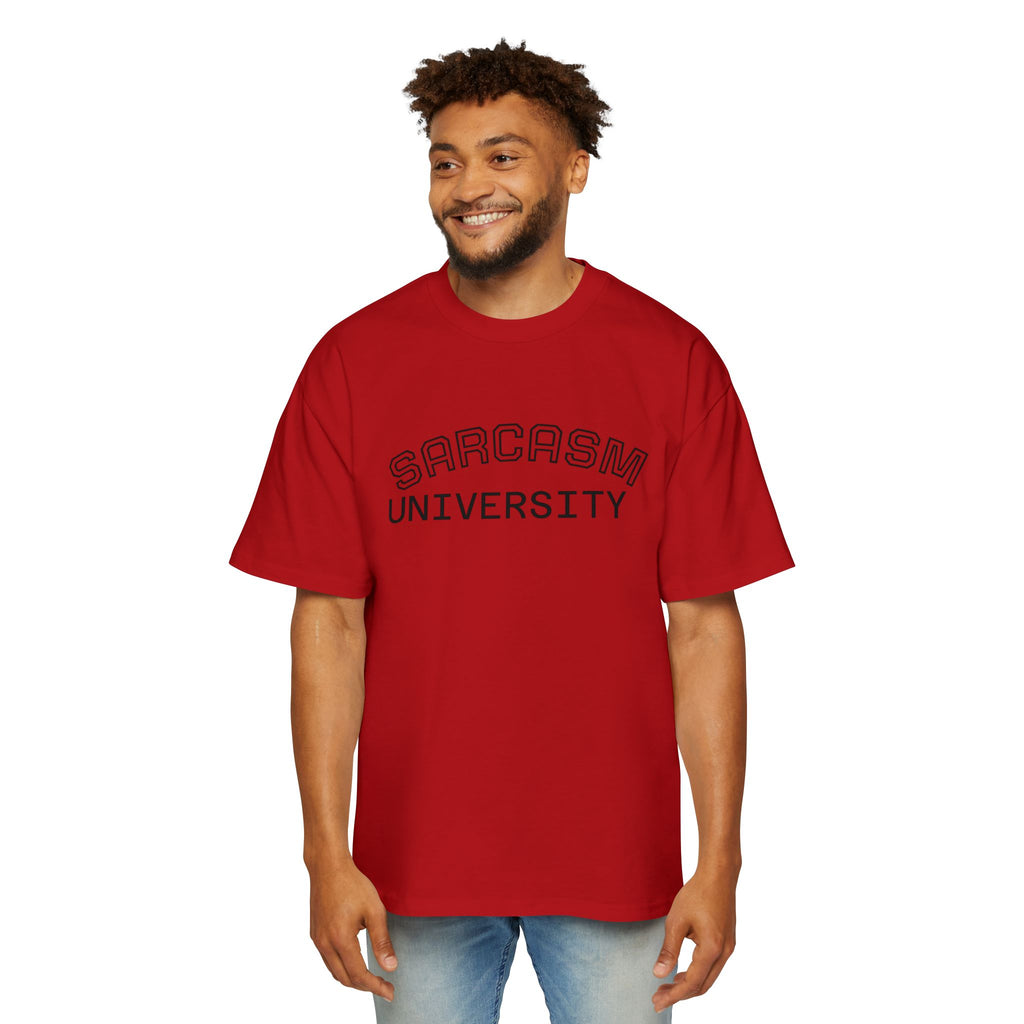 Sarcasm University Tee — Funny Men’s Oversized Graphic T-Shirt