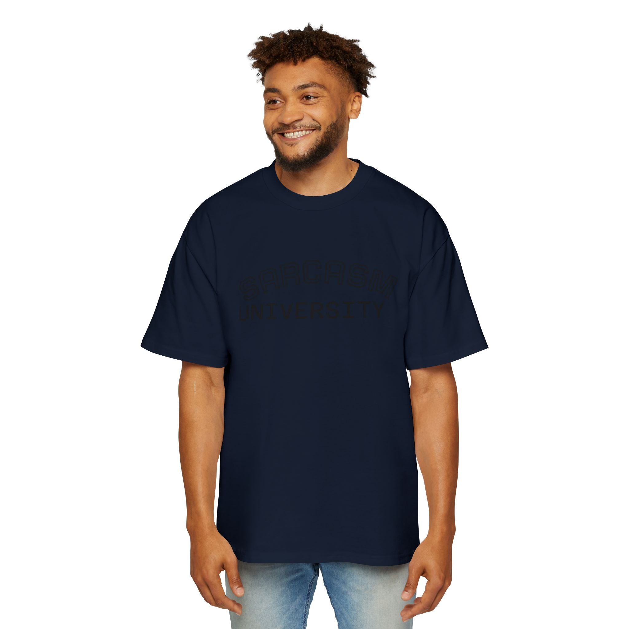 Sarcasm University Tee — Funny Men’s Oversized Graphic T-Shirt
